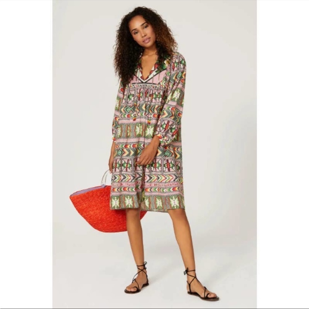 NWT farm Rio Amulet Linen Blend Aztec Shirt Dress Multicolor Size XS